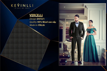 D572/1 Vercelli CVM - Vải Suit 95% Wool - Đen Caro Nâu